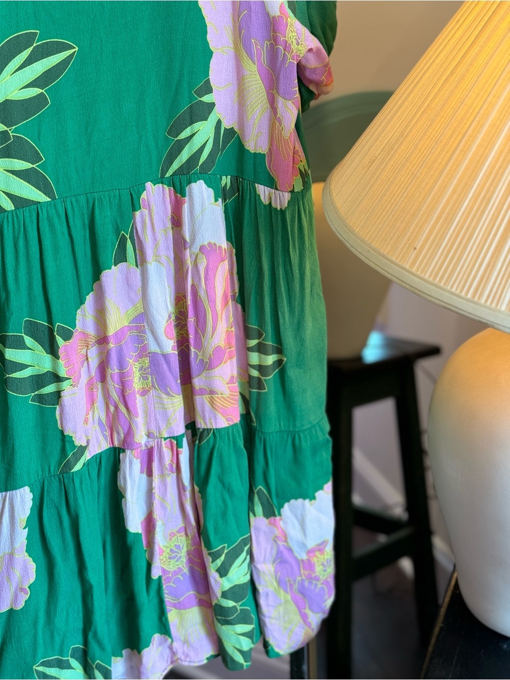 Nordstrom Cece Green Floral Tiered Mini Dress with Pink Blooms - Picture 5 of 5